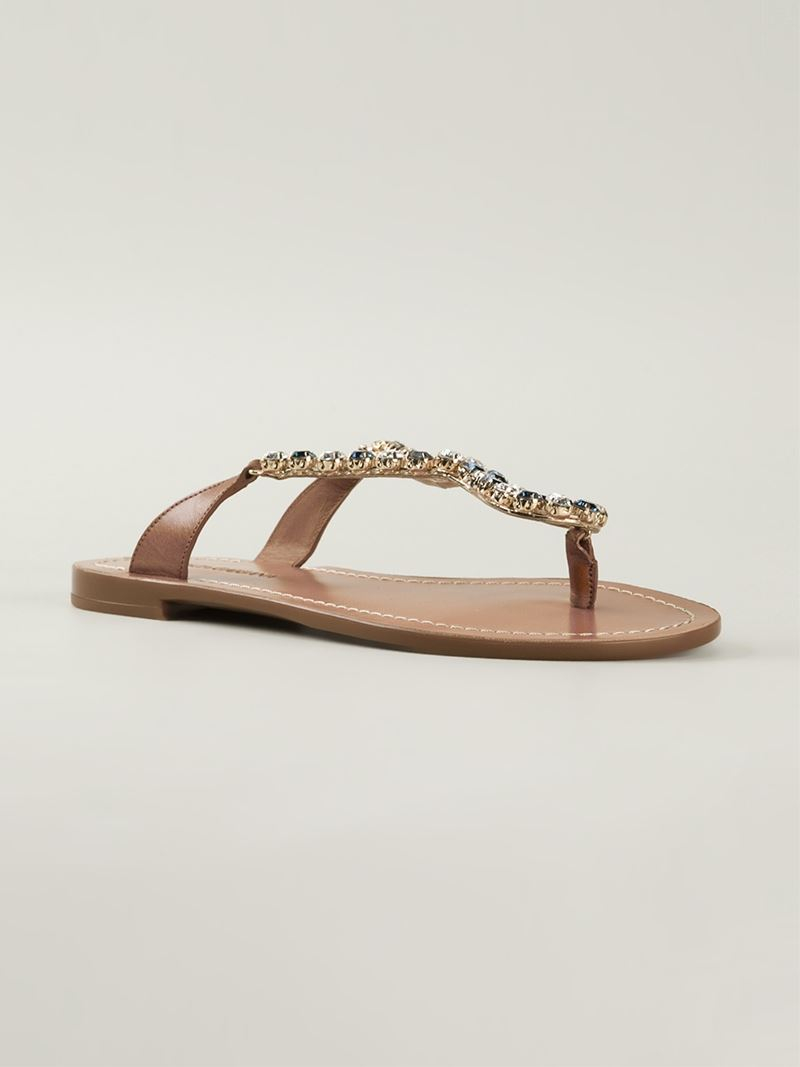 Dolce & Gabbana Embellished Flip Flops in Brown Lyst