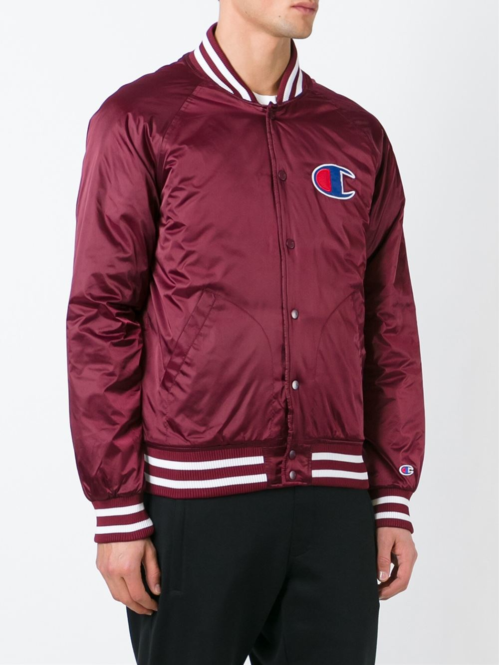 Champion Logo Bomber Jacket in Red for Men - Lyst