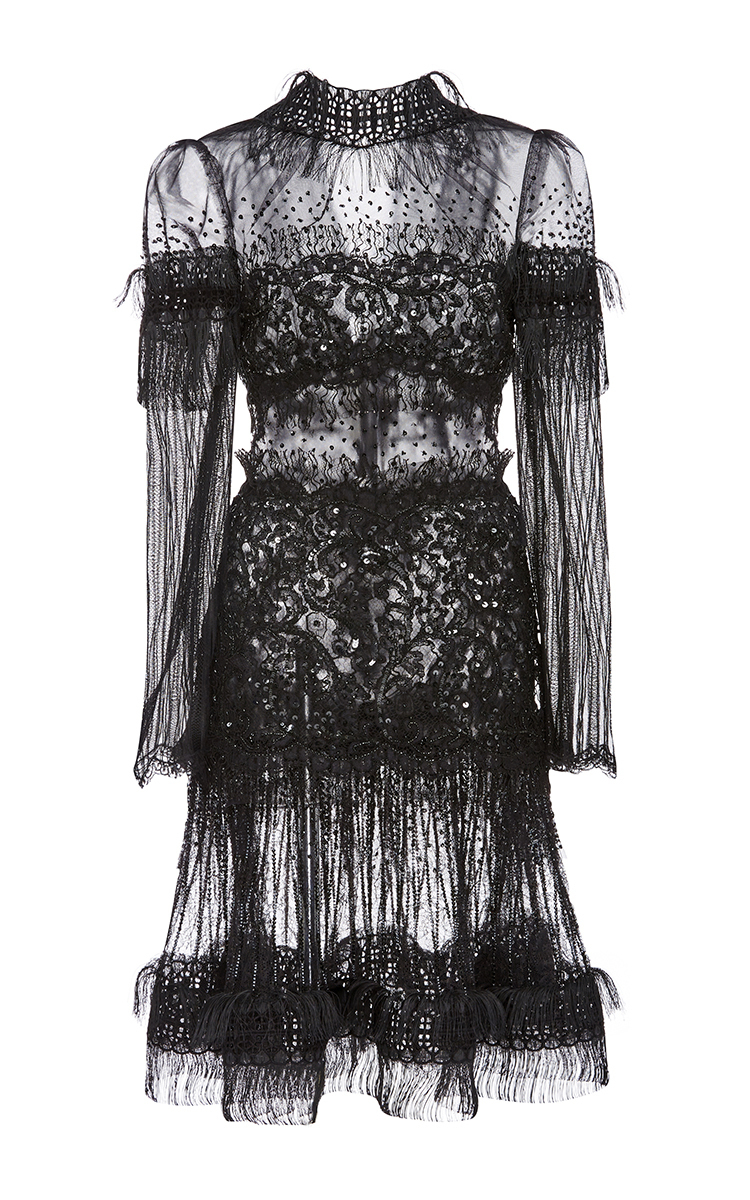 black lace fringe dress