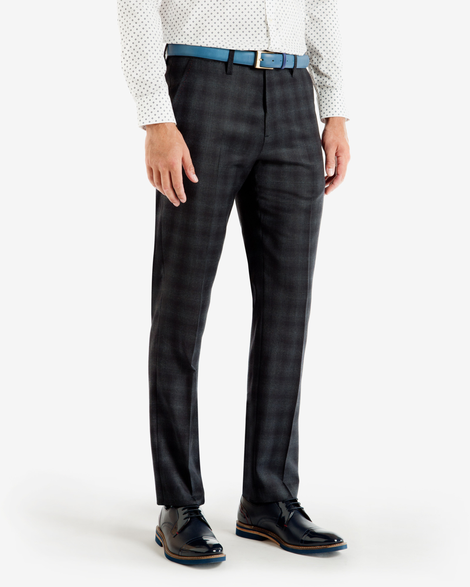 Ted Baker Checked Wool Trousers in Dark Blue (Blue) for Men - Lyst
