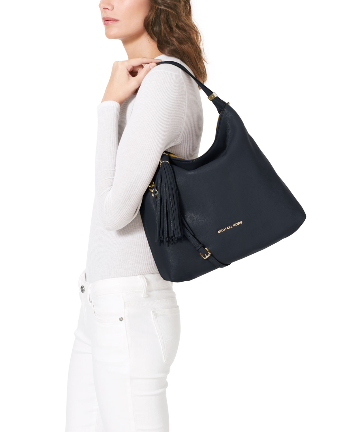 Michael Kors Blue Large Bedford Tassel Shoulder Bag