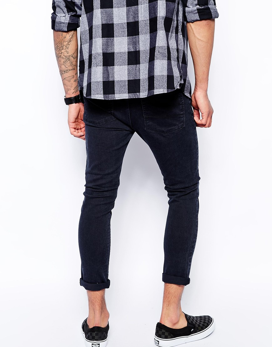 mens black cropped skinny jeans