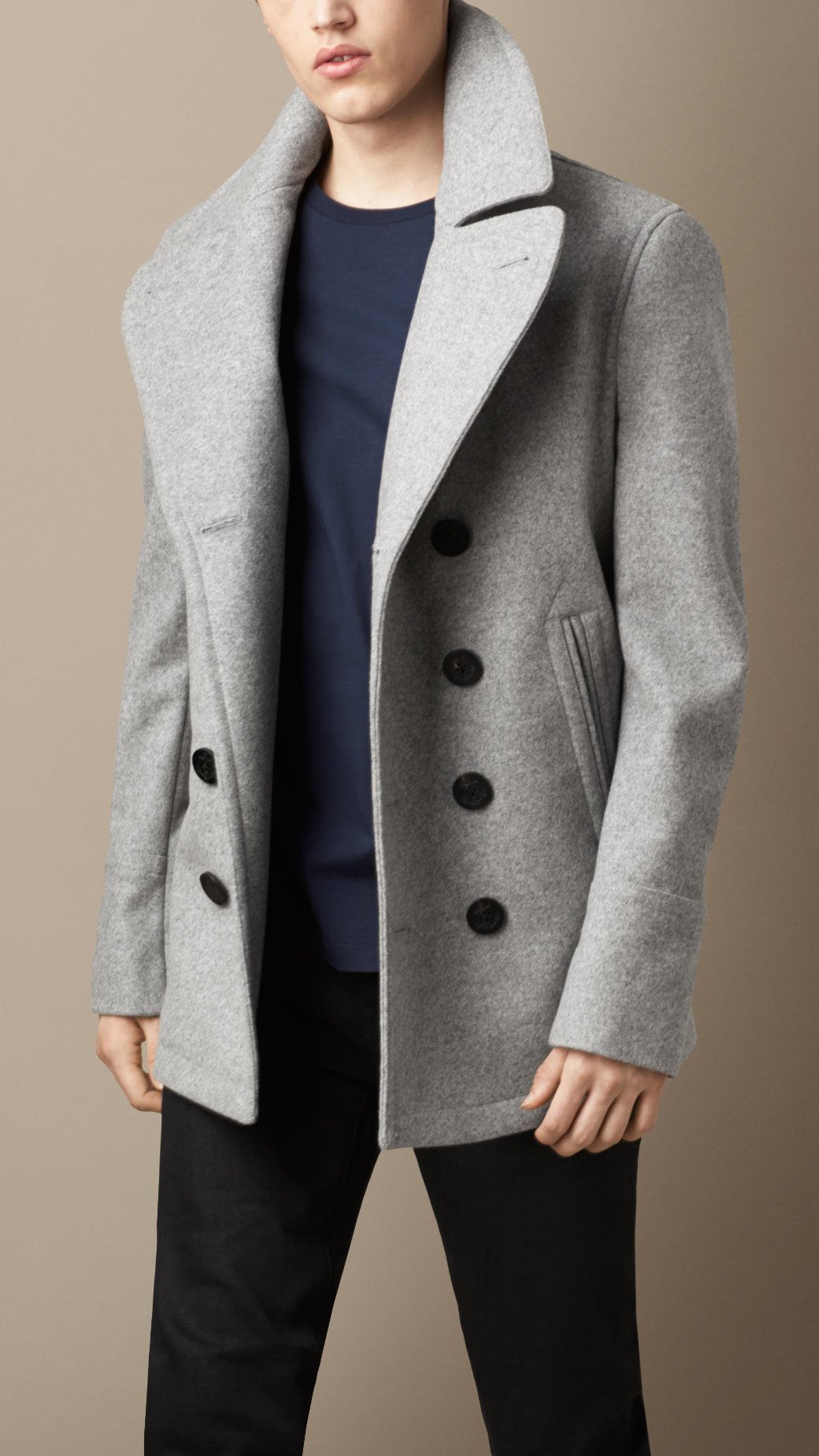 Burberry Wool Cashmere Pea Coat in Gray for Men | Lyst