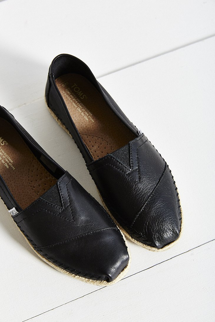 TOMS Leather Espadrille in Black | Lyst