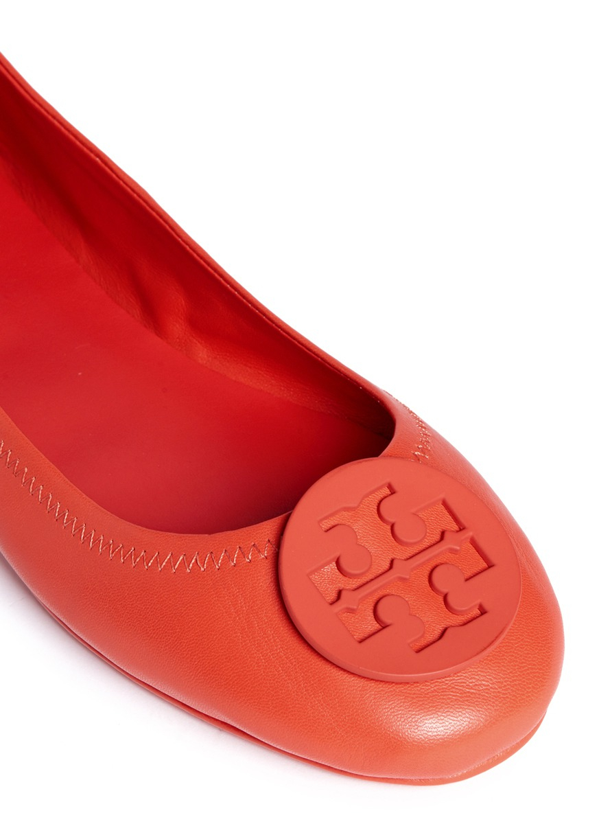 Tory Burch ''travel' Logo Nappa Leather Ballet Flats in Red - Lyst