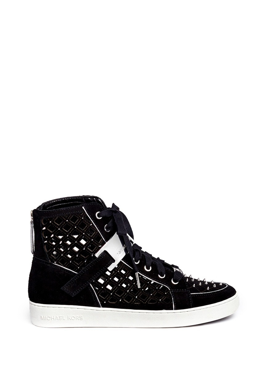 Lyst - Michael Kors Keaton Studded And Perforated Suede High-top ...