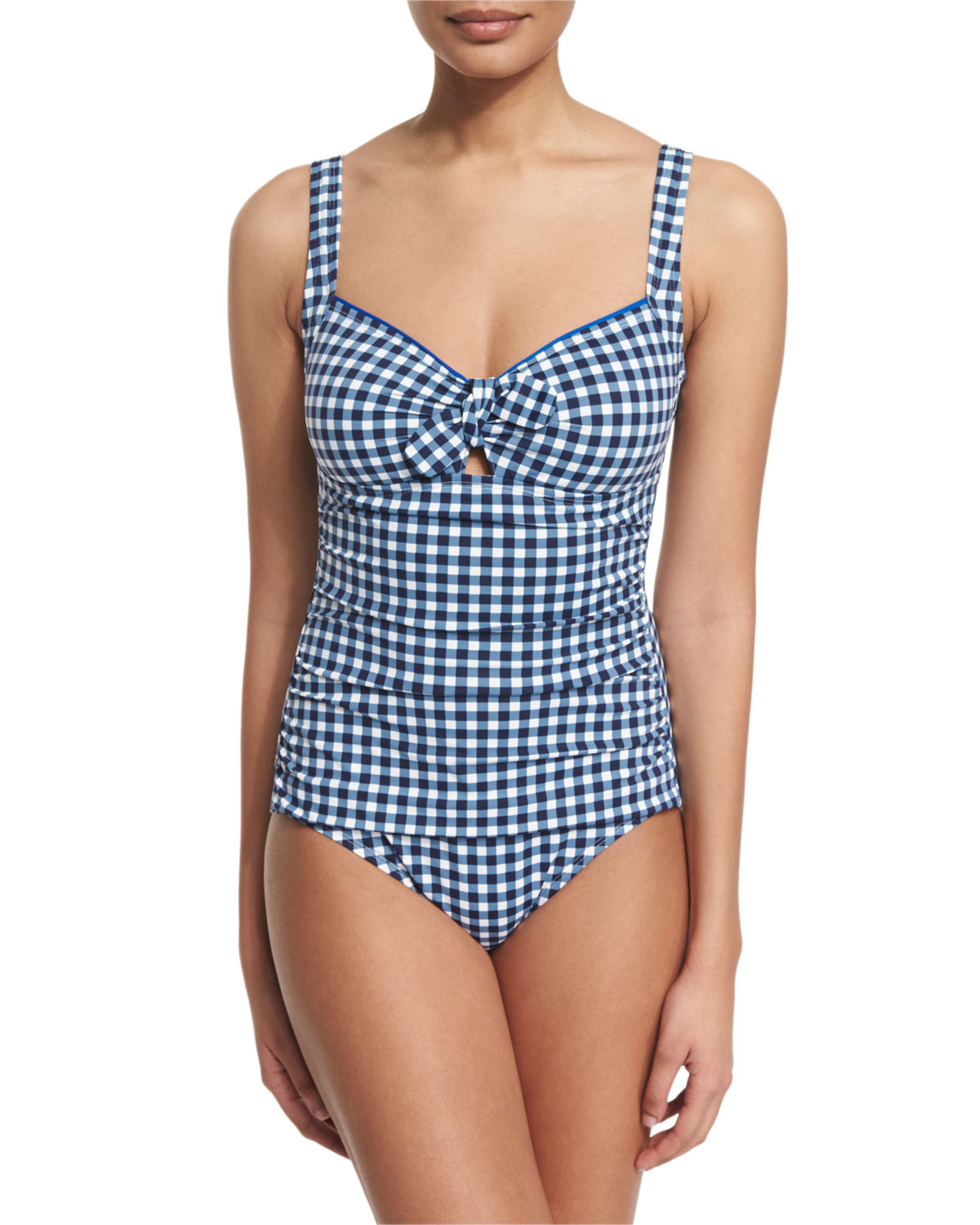 blue gingham one piece swimsuit