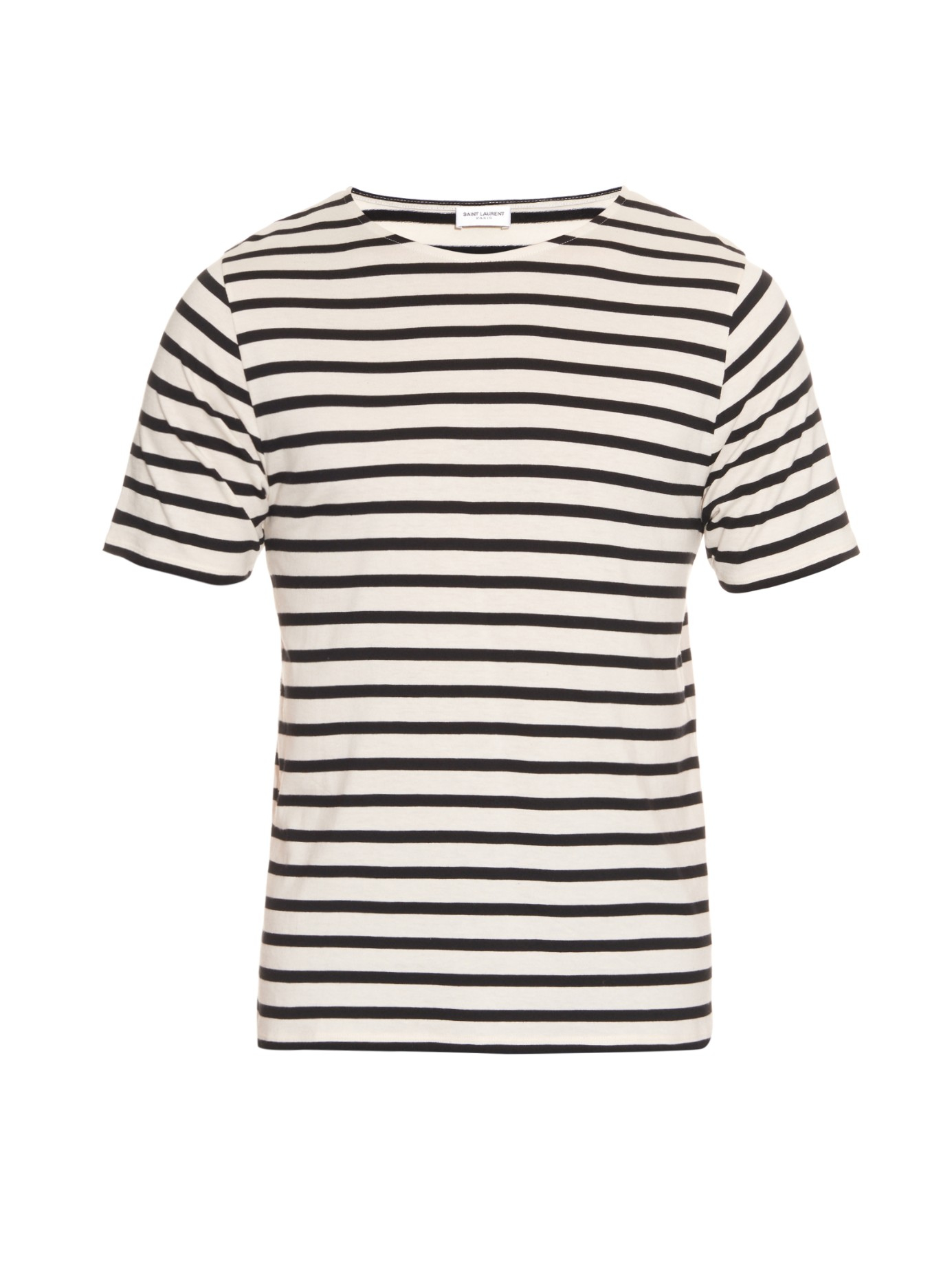 Saint Laurent Striped Cotton-Jersey T-Shirt in White Black (Black 