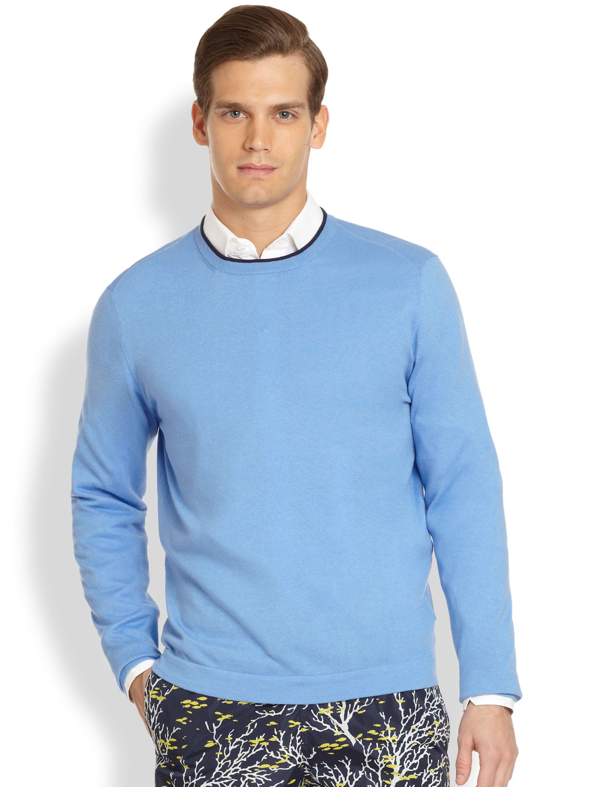button down with crew neck sweater