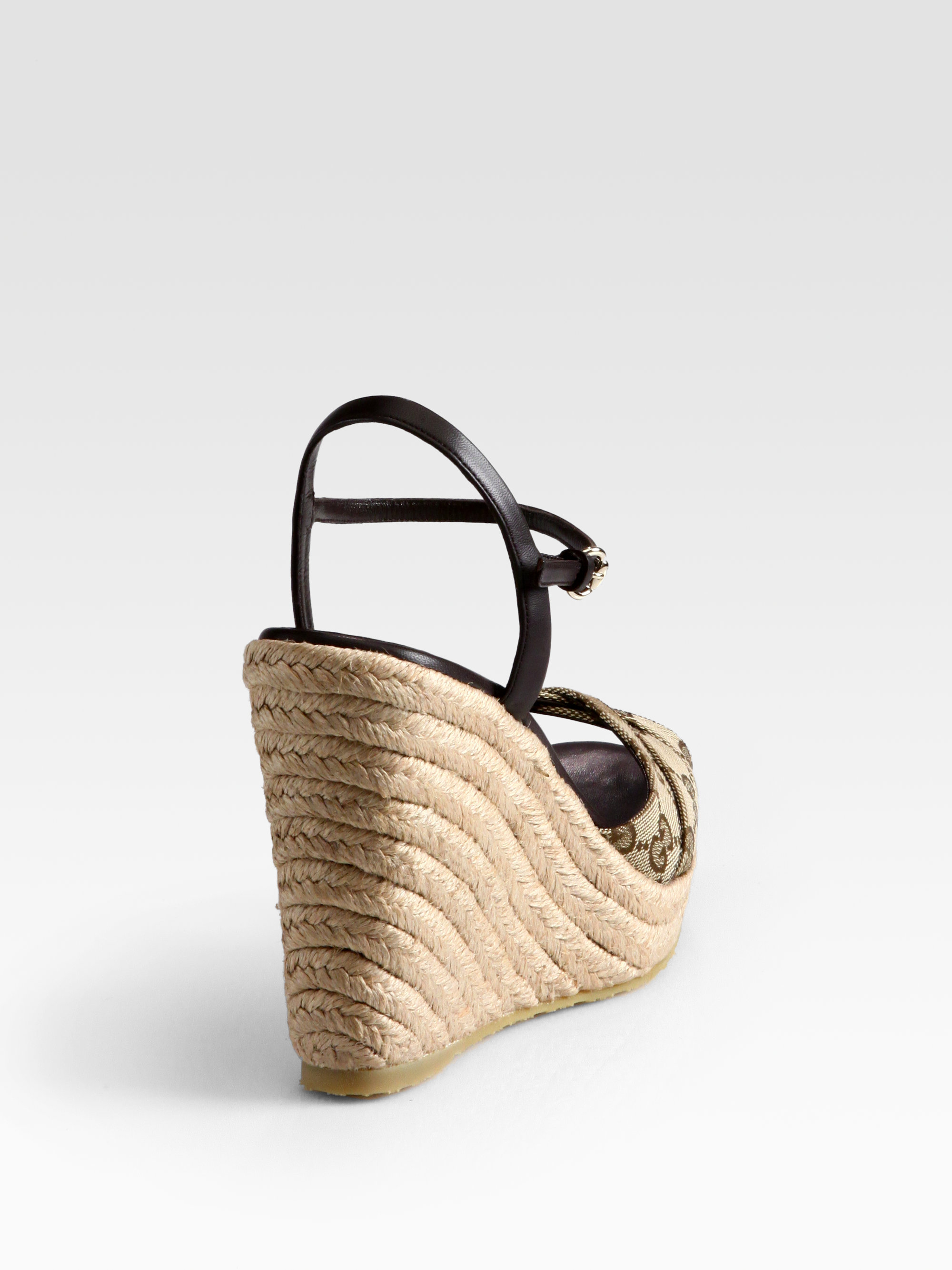 Leather Espadrille Wedge Sandals in Black - Gucci