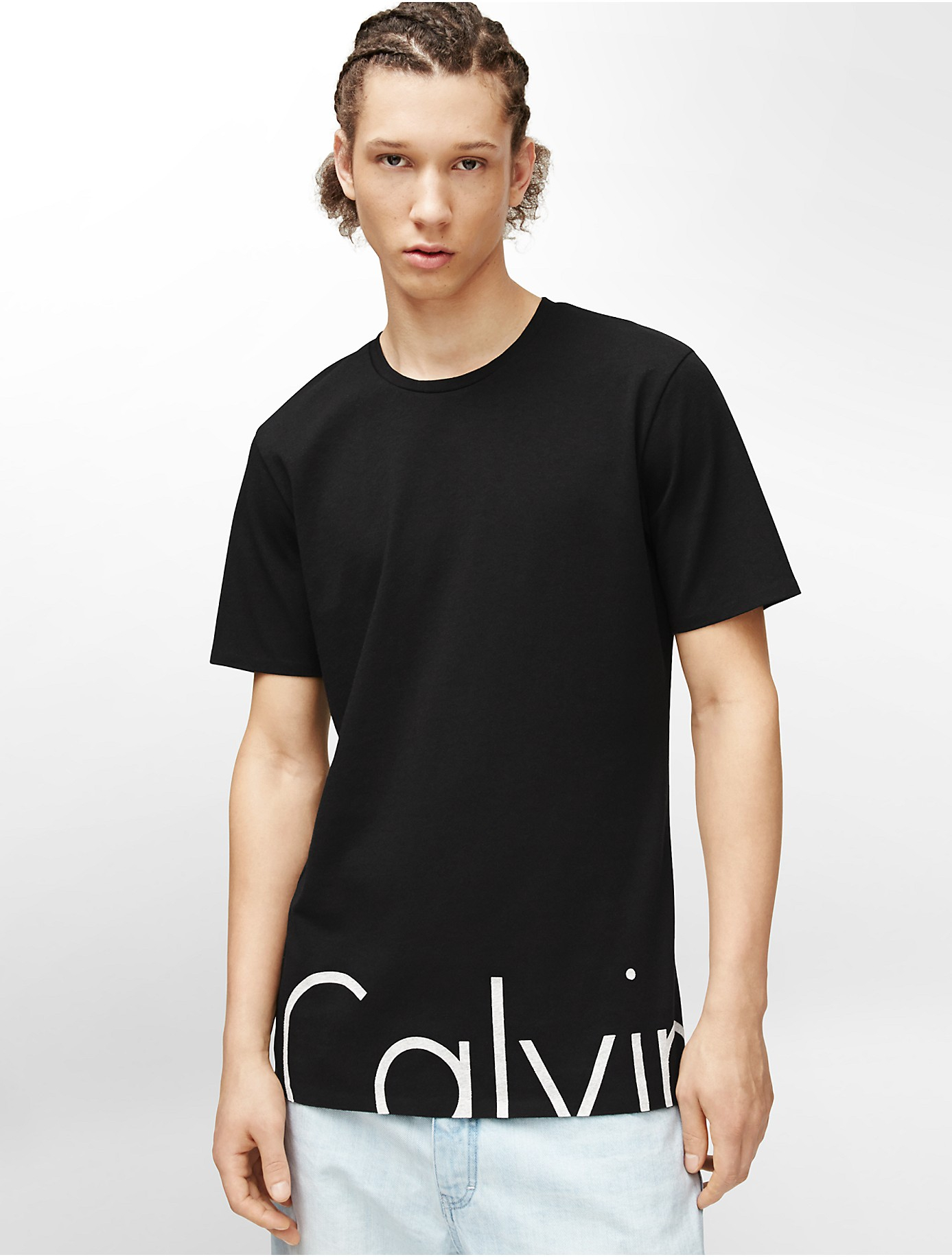 Calvin Klein Jeans Long Logo Short Sleeve Shirt in Black for Men - Lyst