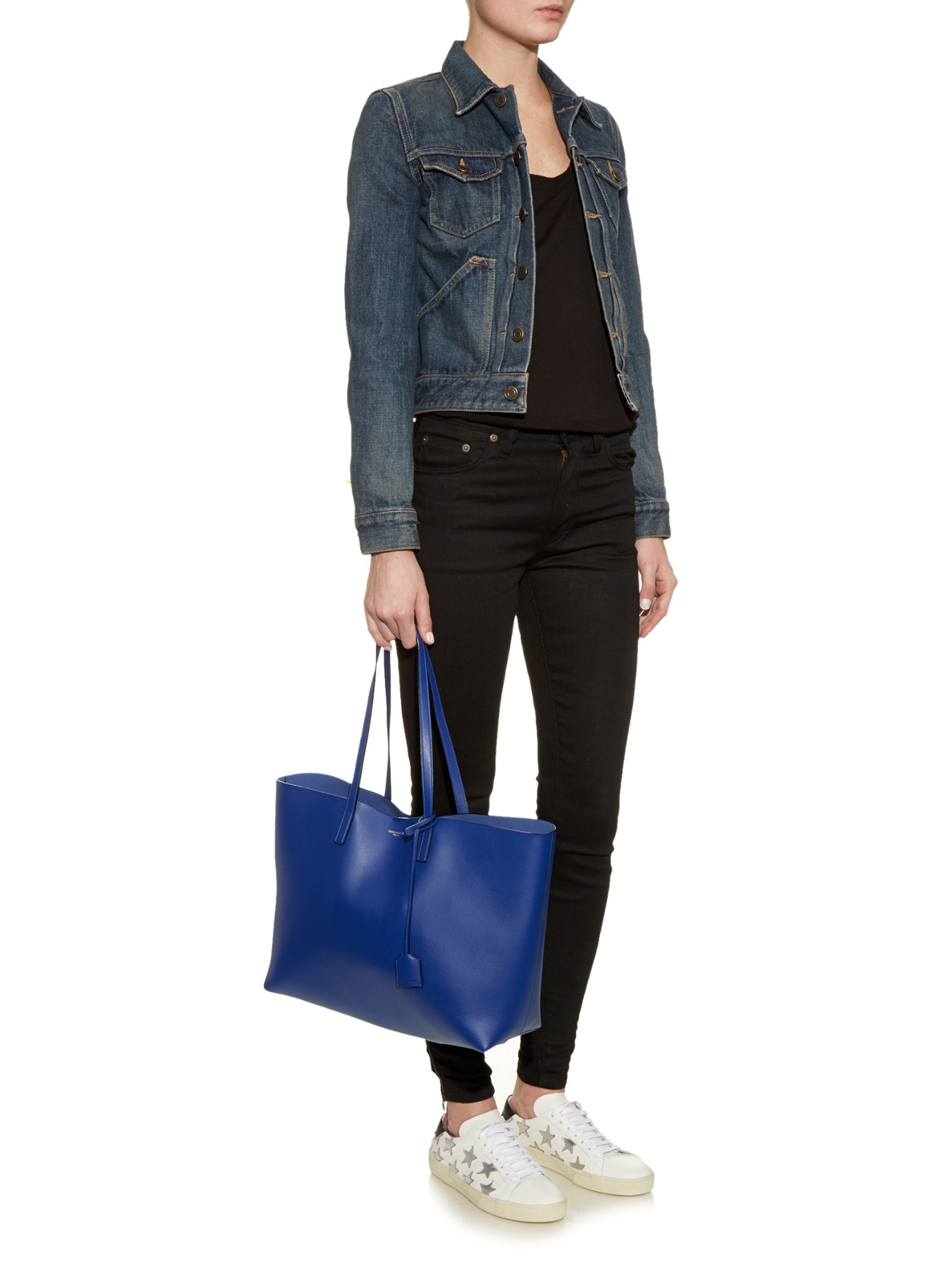 Saint Laurent Large Leather Shopping Bag in Blue
