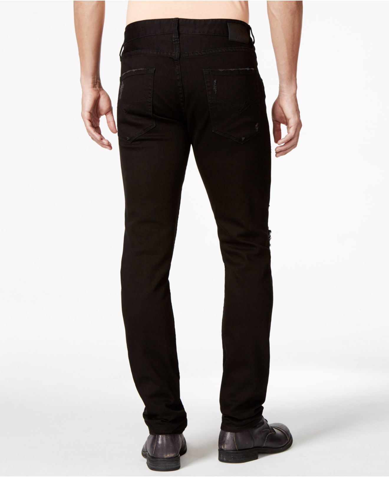 Lyst - Guess Destroyed & Pintucked Slim Fit Tapered Jeans in Black for Men