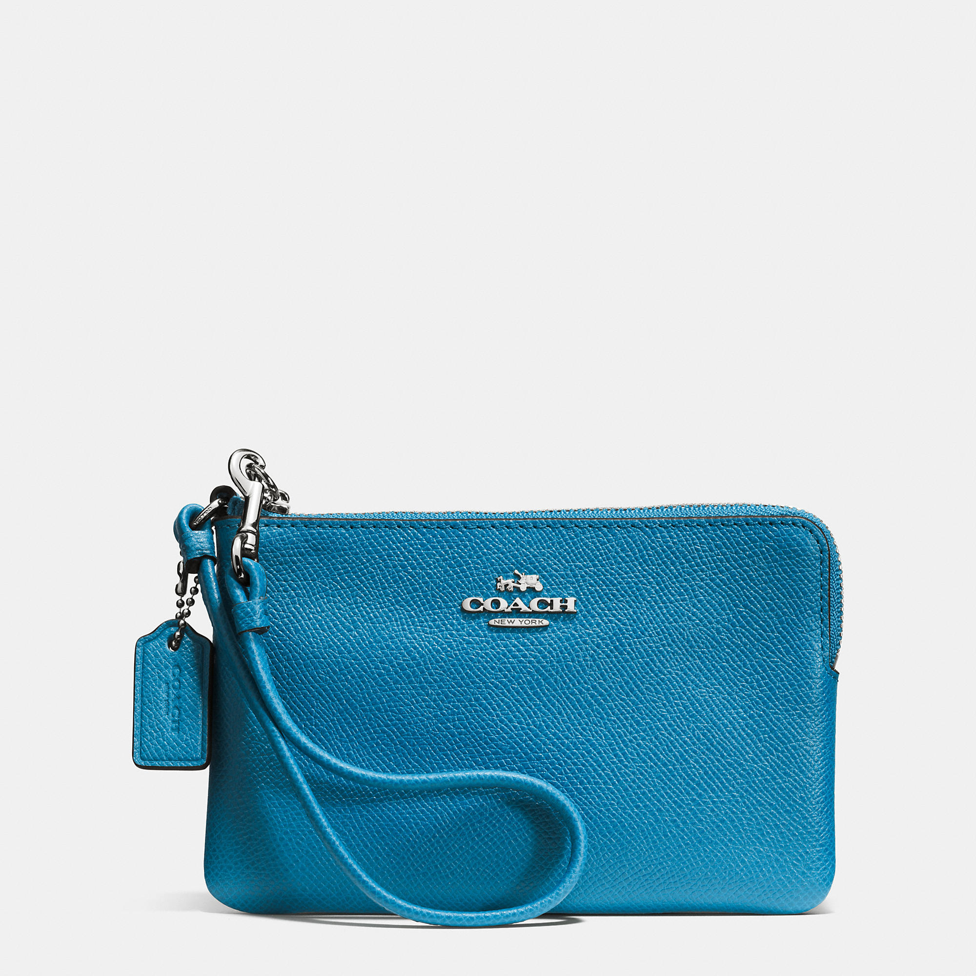 Lyst Coach Embossed Small Corner Zip Wristlet In Leather in Blue