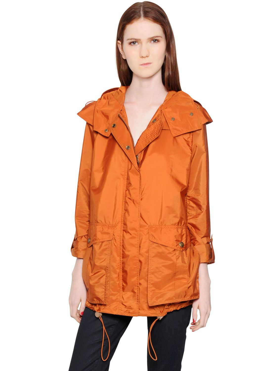 Burberry Brit Hooded Nylon Windbreaker Jacket in Orange | Lyst