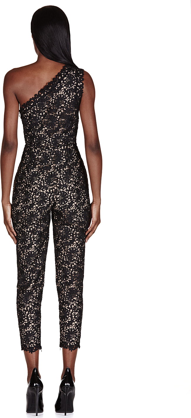 Lyst - Stella mccartney Black One Shouler Lace Overlay Jumpsuit in Gray