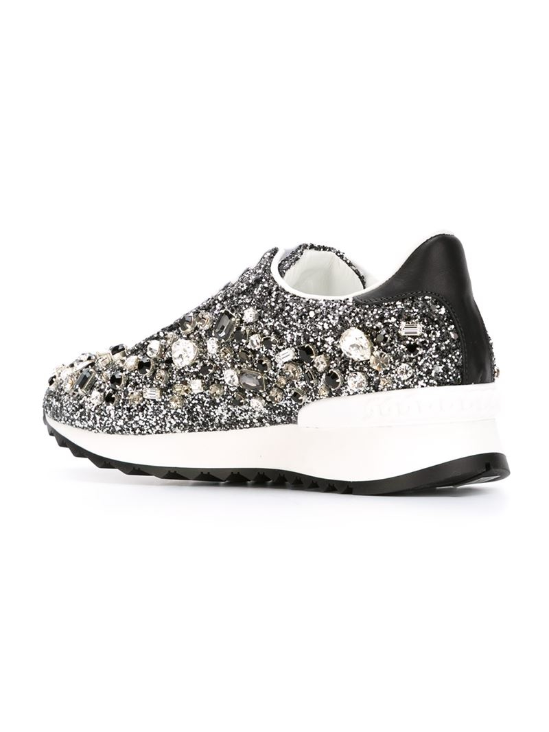 Casadei Embellished Glitter Sneakers in Black | Lyst