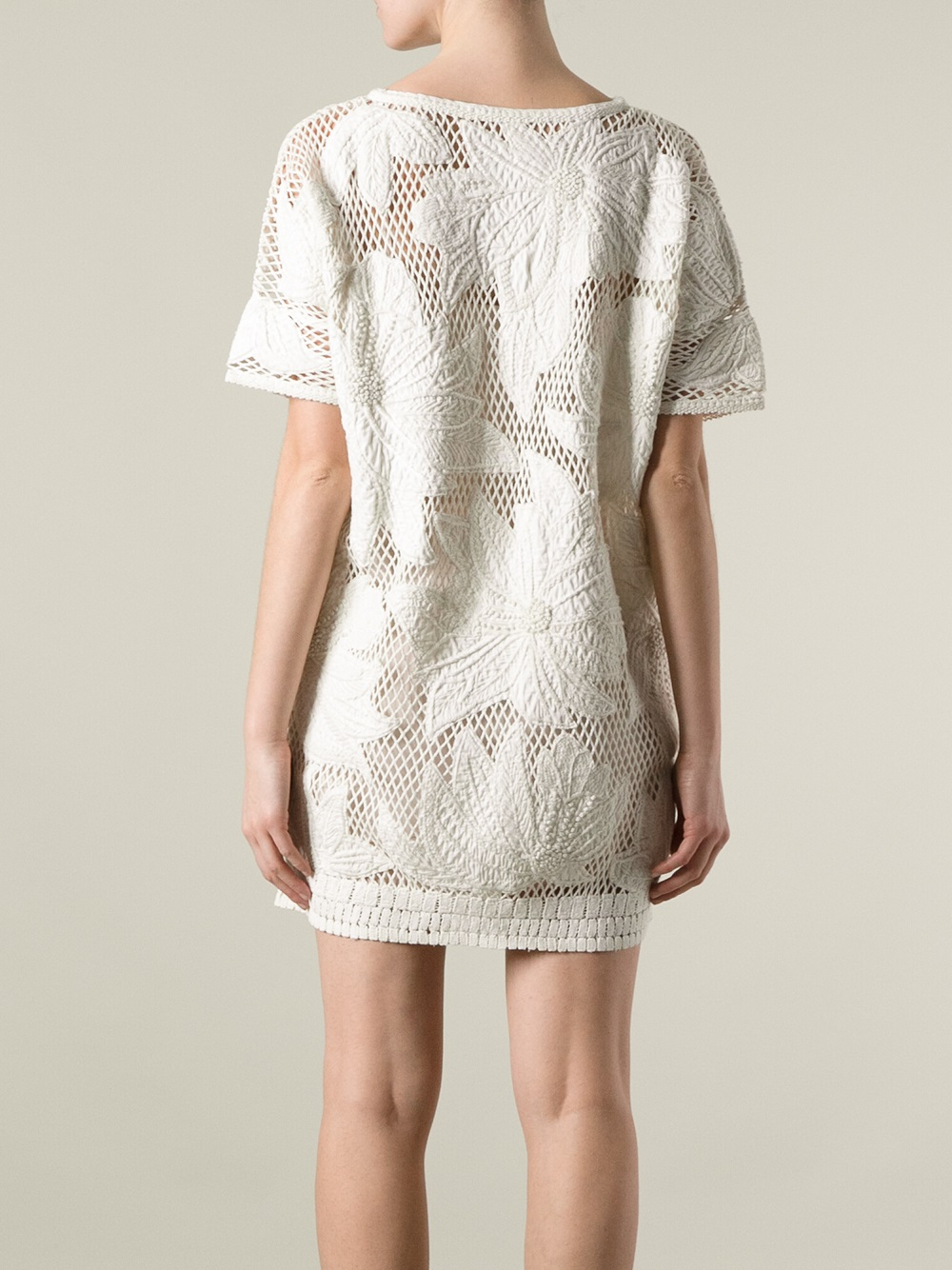 Étoile Isabel Marant Flower Print Crochet Dress in White - Lyst