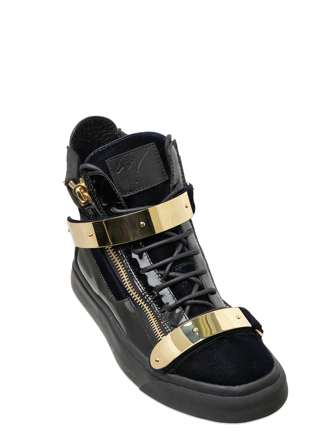 Giuseppe Zanotti Coby Velvet and Patent Leather High-Top Sneakers in ...