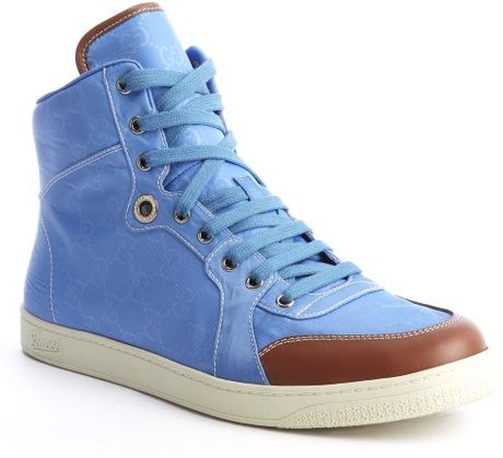 Gucci Light Blue And Brown Leather Trim Hi Top Sneakers in Blue for Men ...
