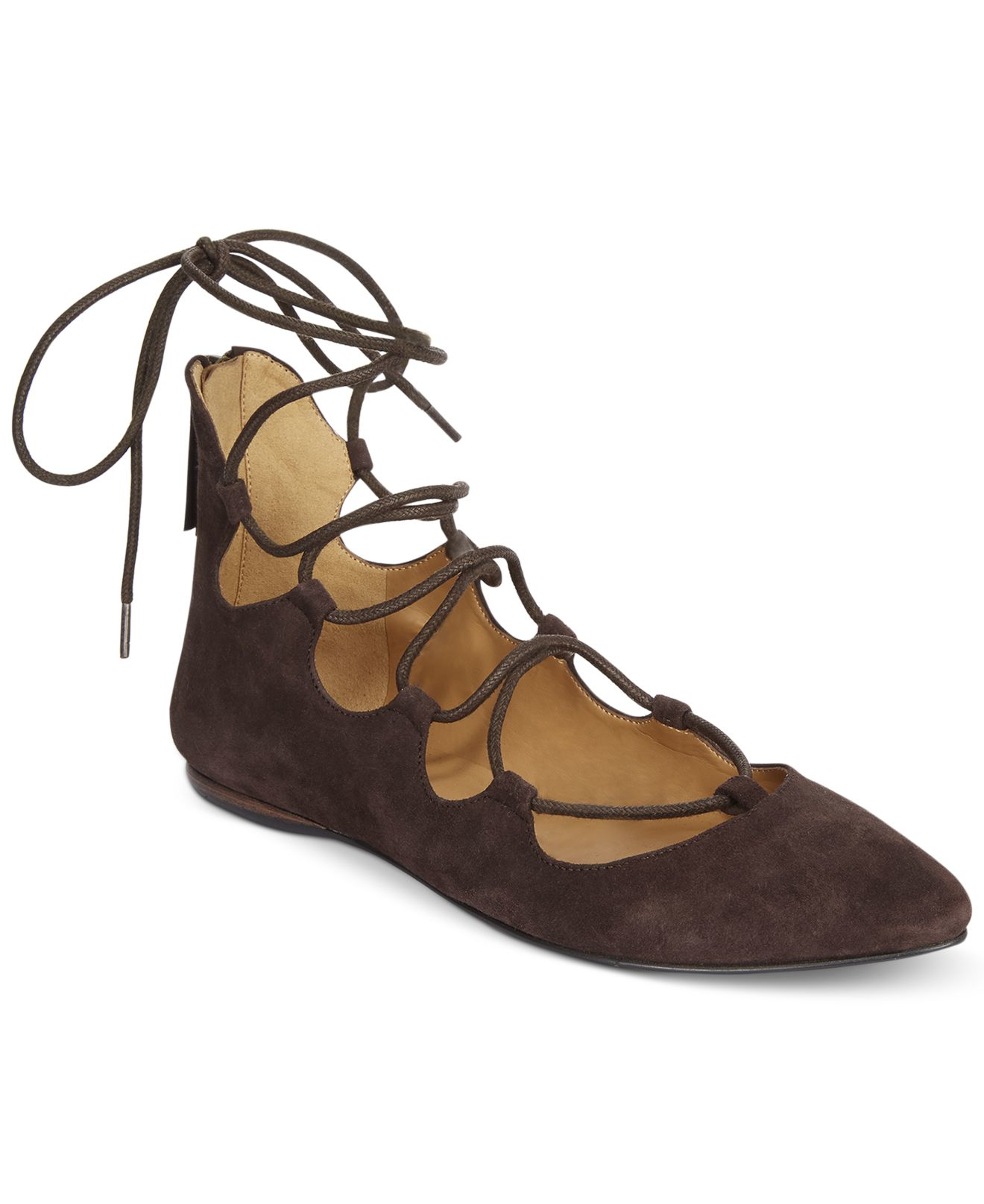 Nine West Suede Signmeup Lace-up Flats in Dark Brown Suede (Brown) - Lyst
