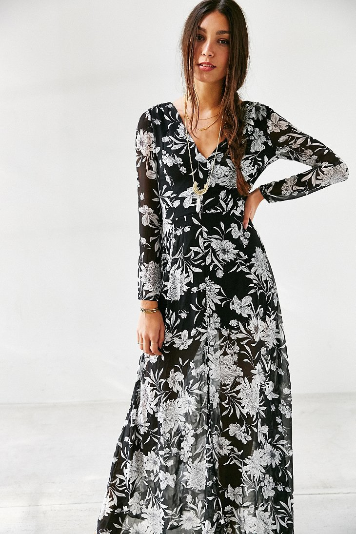 Glamorous Floral Chiffon Maxi Dress in Black | Lyst