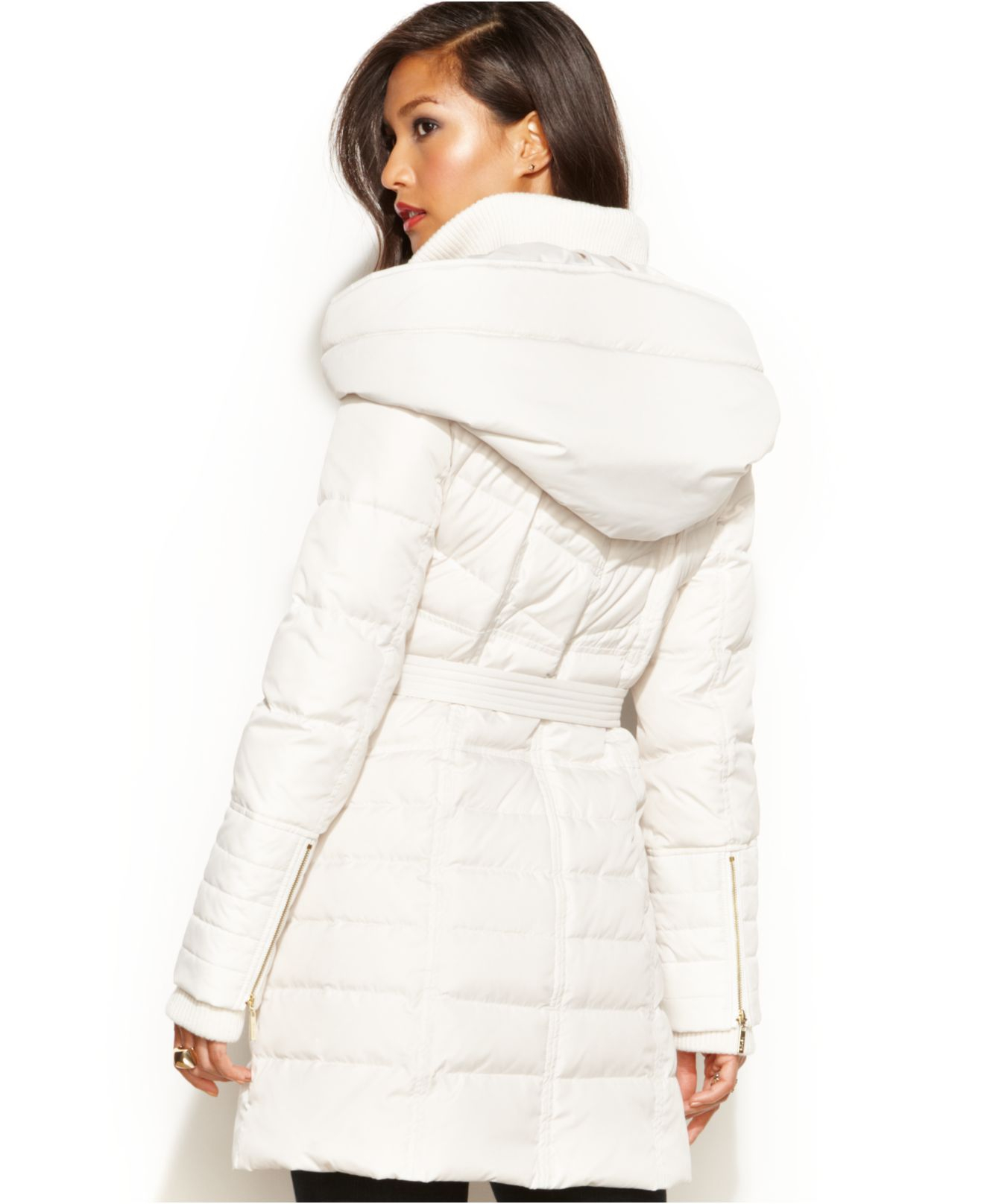 Lyst Kensie Hooded Quilted Belted Down Puffer in White