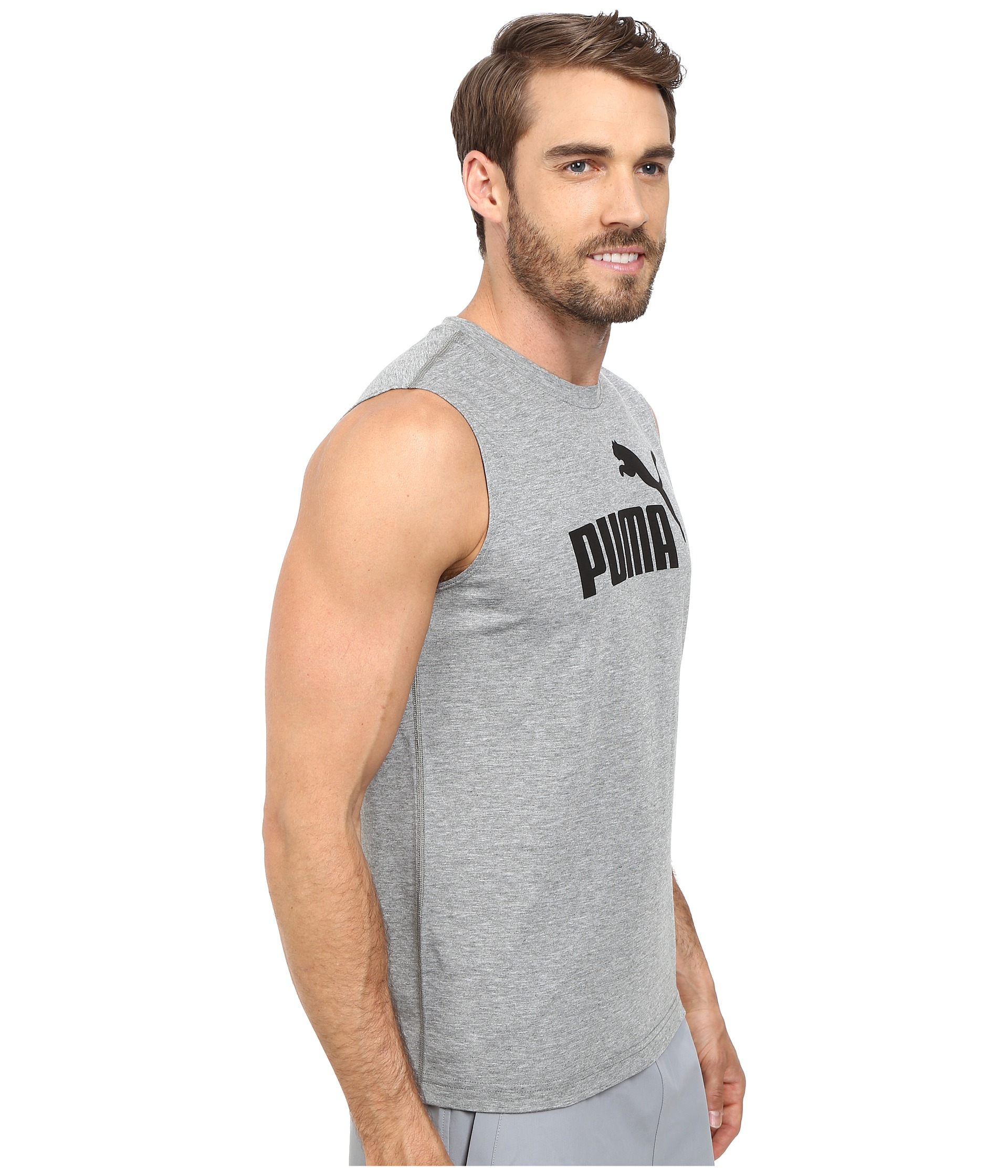 PUMA Essential No. 1 Logo Sleeveless Tee in Gray for Men - Lyst