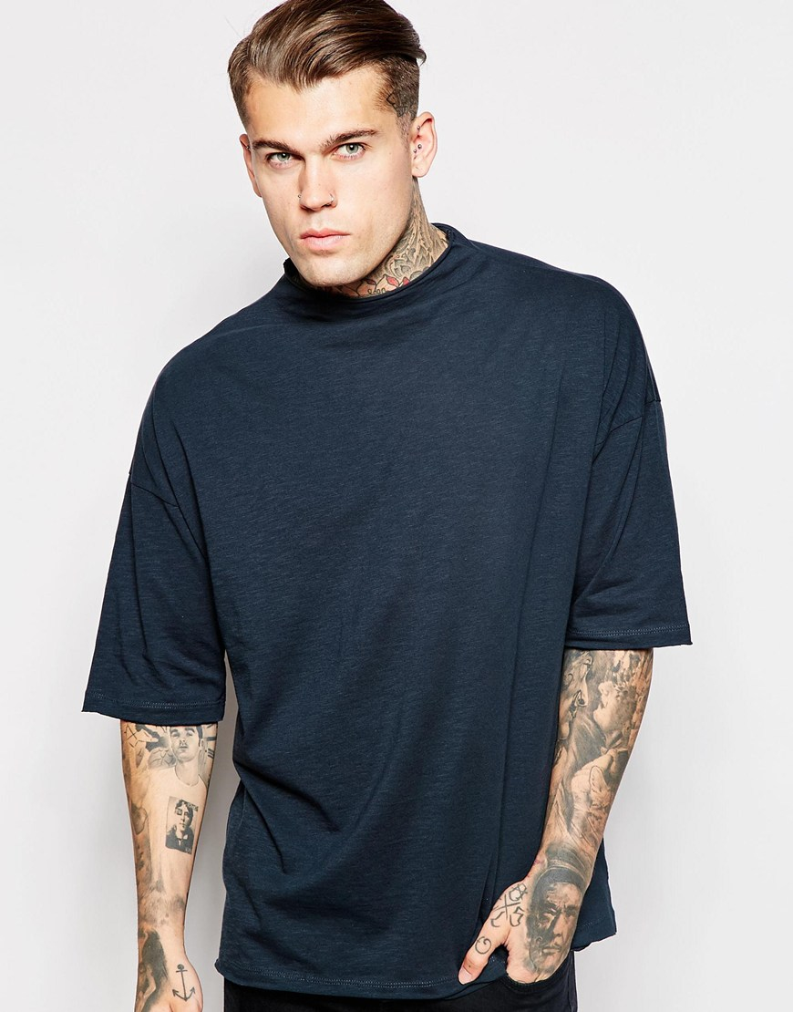 ASOS Oversized T-shirt With Raw Edge Turtle Neck in Black for Men - Lyst