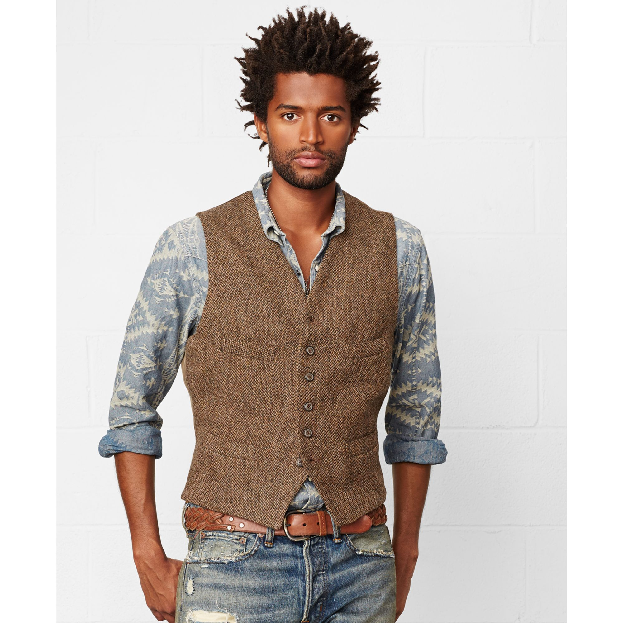 Denim & Supply Ralph Lauren Wool Tweed Vest in Brown for Men | Lyst