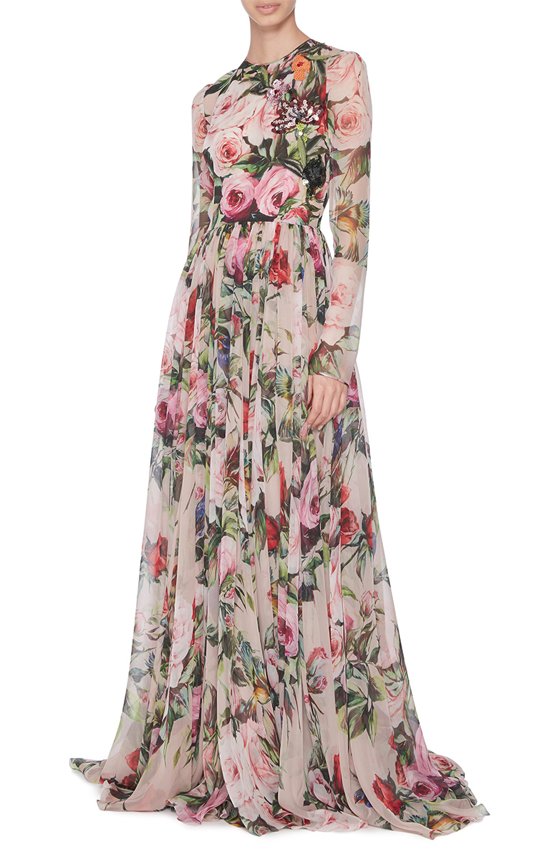 Dolce & Gabbana Silk Chiffon Embellished Floral Gown | Lyst