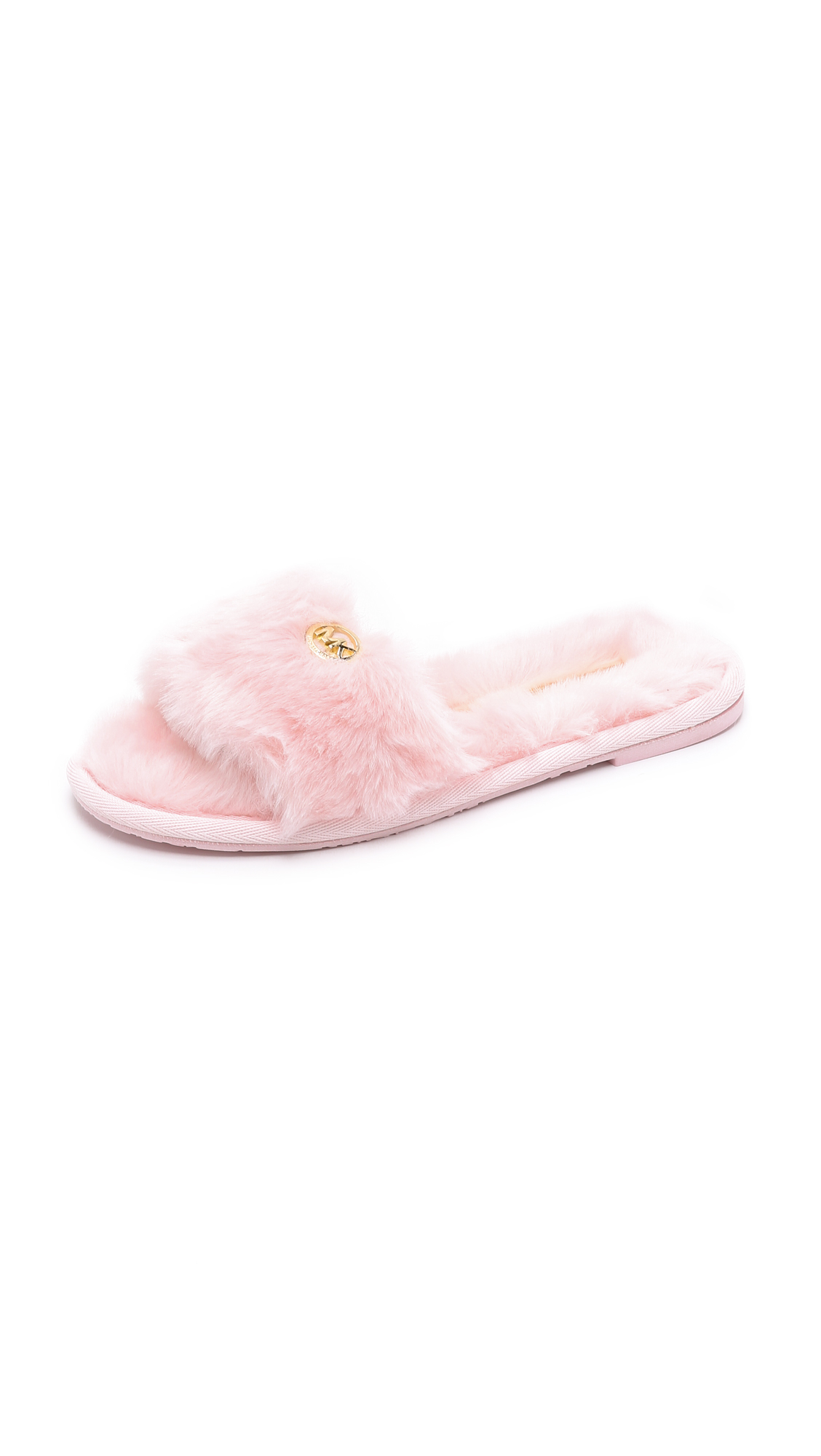 MICHAEL Michael Kors Jet Set Faux Fur Slide Slippers - Black in Pink | Lyst