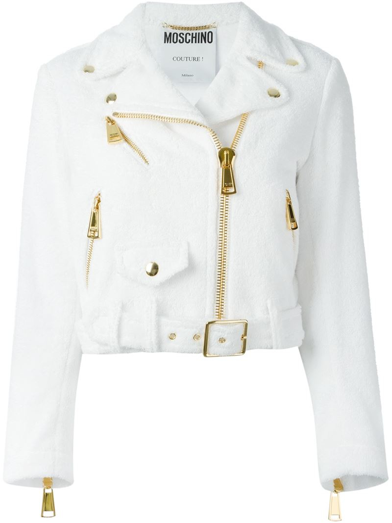 Moschino Biker Cotton Jacket in White 