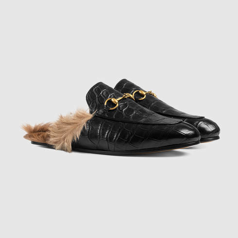 Gucci Princetown Crocodile Slipper in Black Lyst