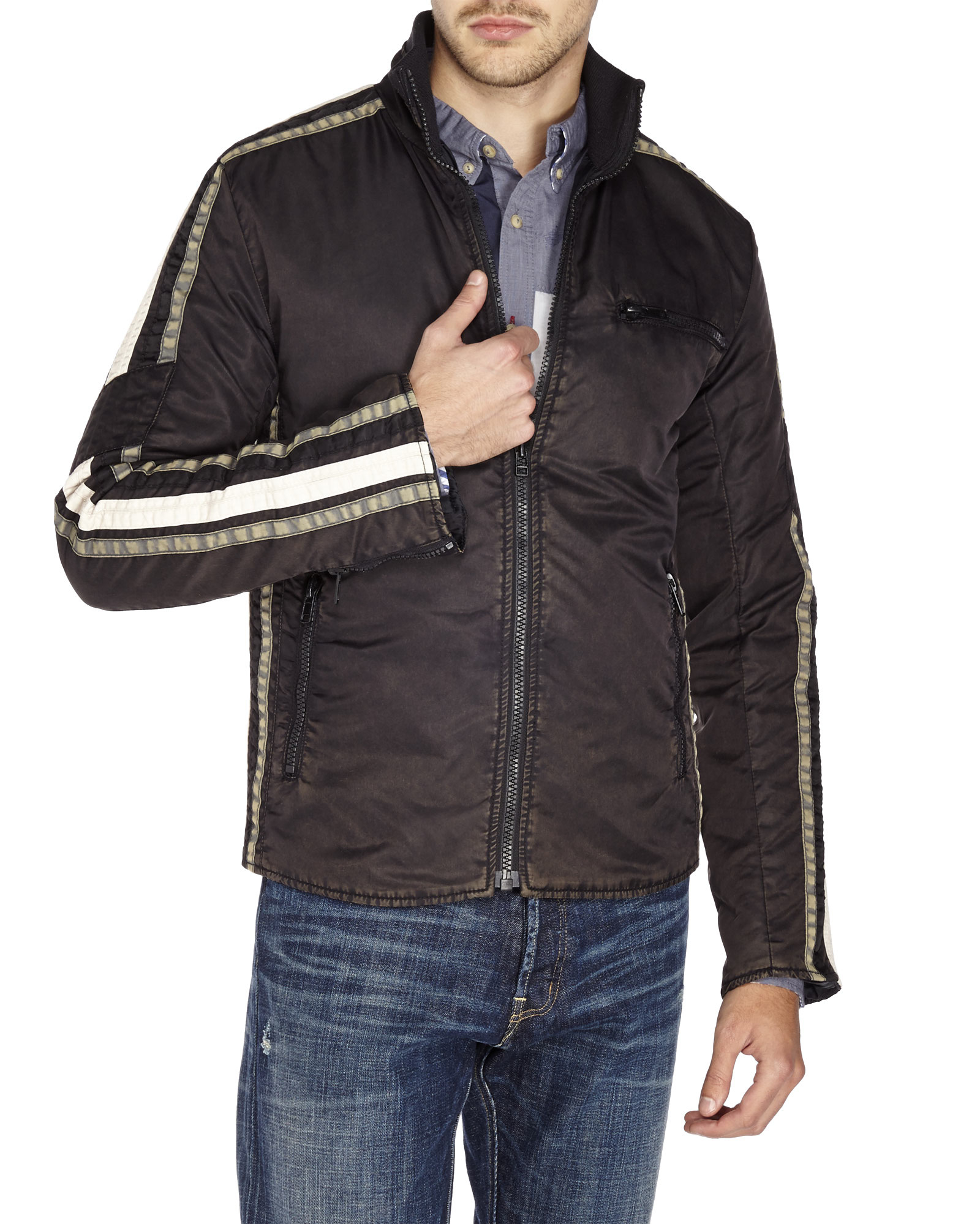 French connection Contrast Stripe Bomber Jacket in Black for Men Lyst