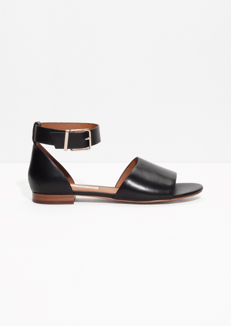 black thin strap flat sandals