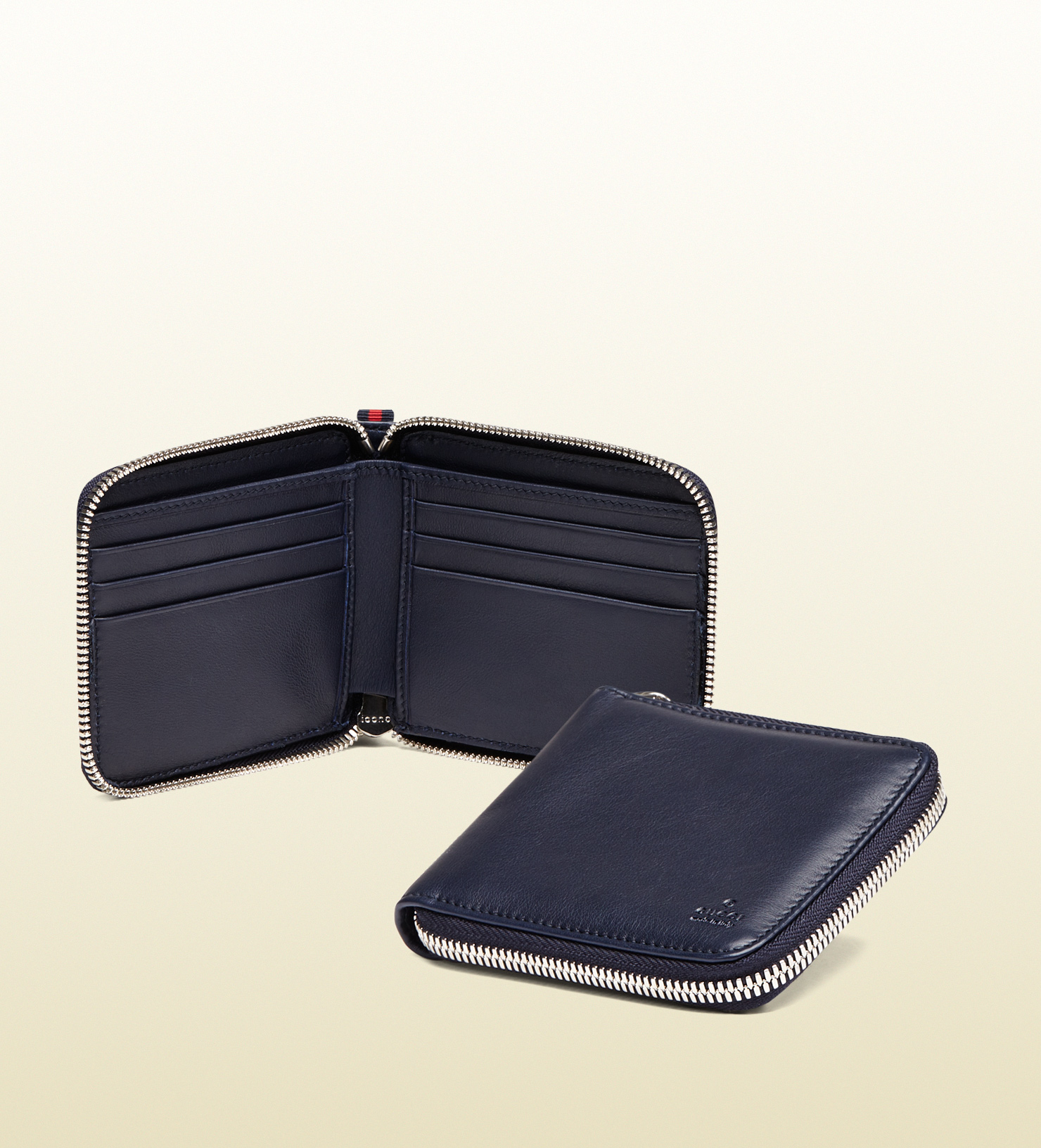 Gucci Leather Zip Around Wallet in Blue for Men | Lyst