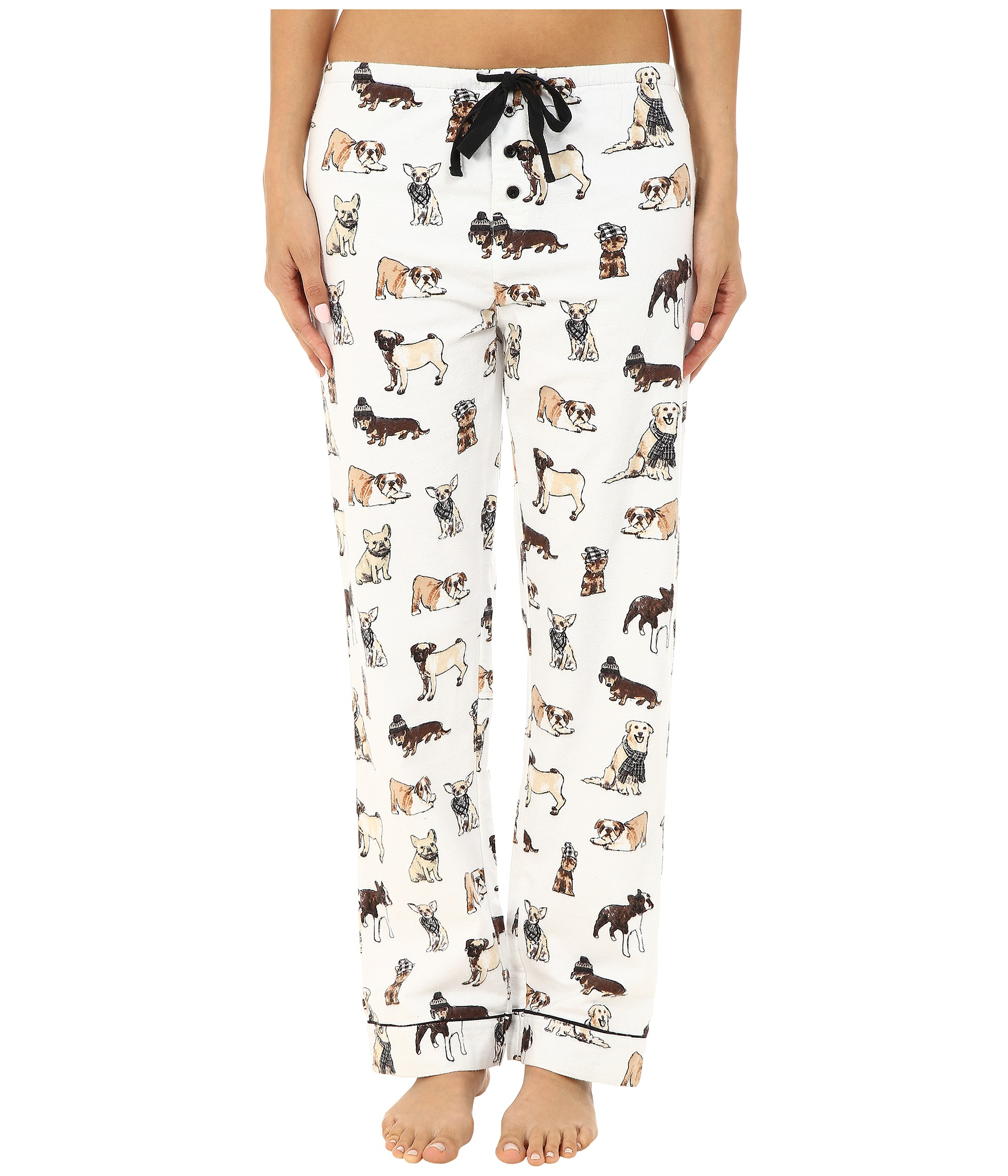 Pj Salvage Fall Into Flannel Dog Print Pajama Set in White