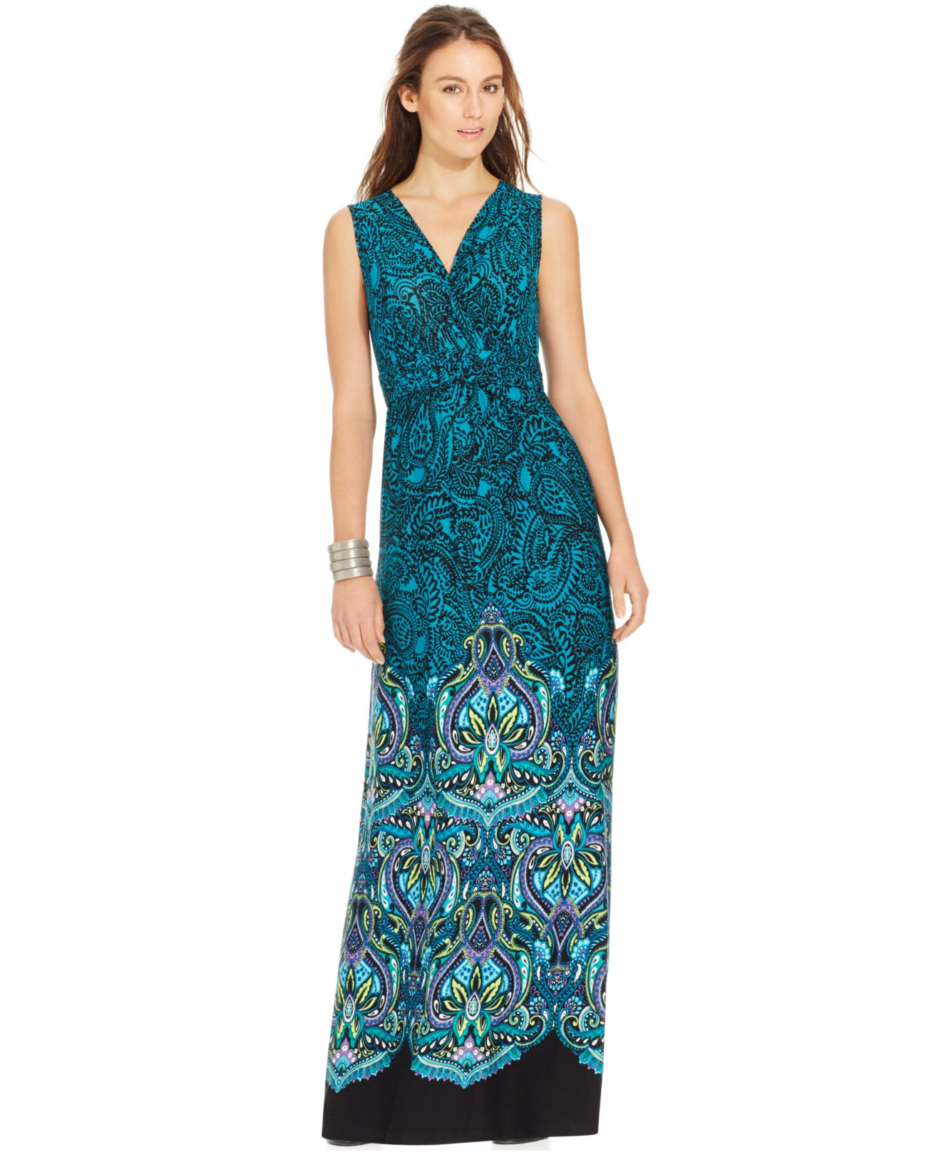 Spense Petite Mixed-print Faux-wrap Maxi Dress in Blue | Lyst