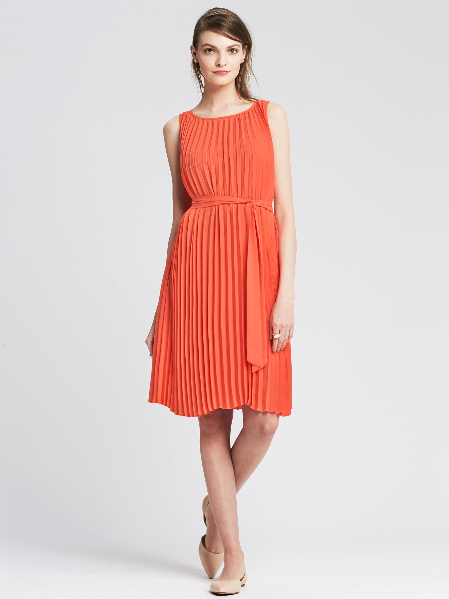 Banana Republic Pleated Tie-Front Dress in Pink (Coral dream) | Lyst