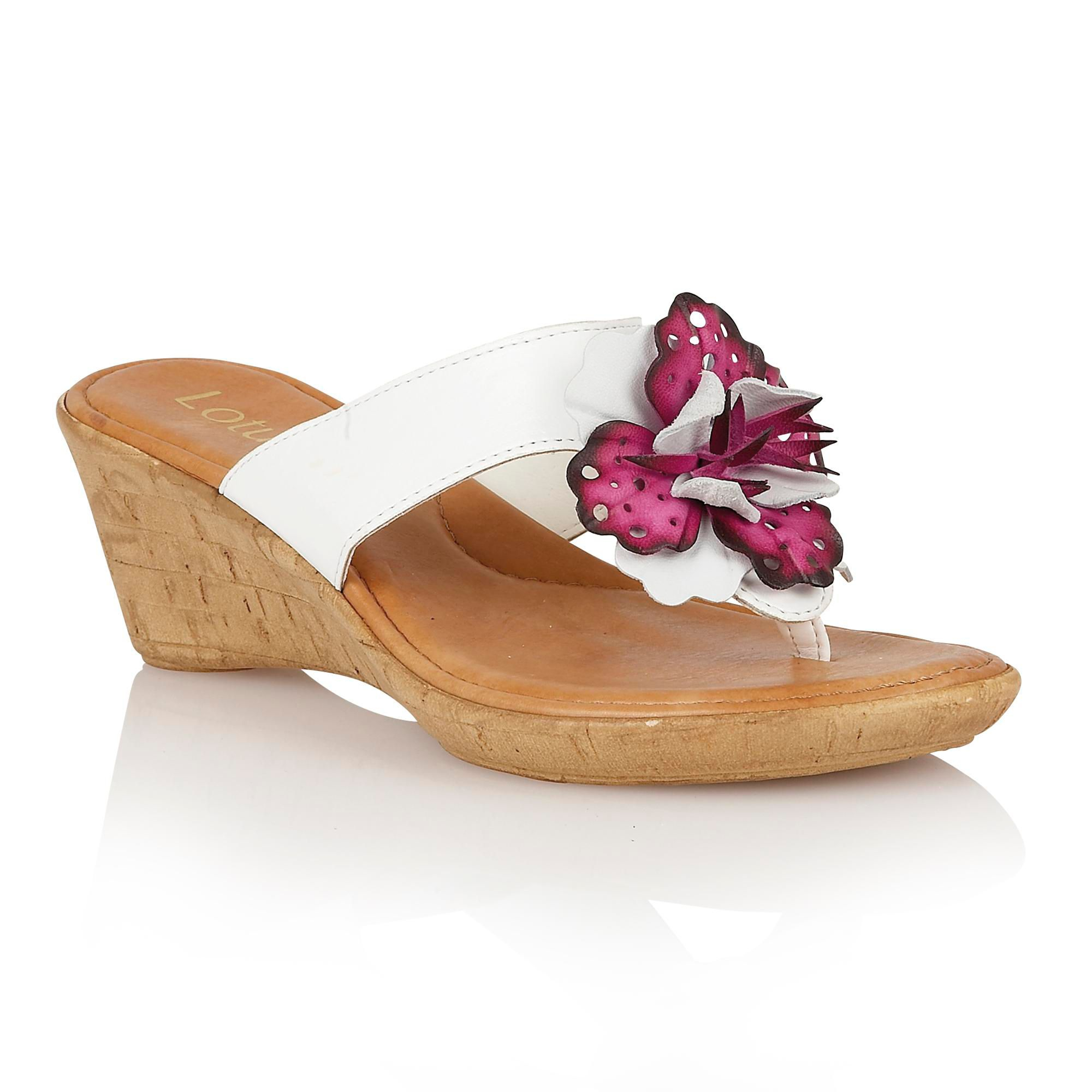 Lotus Polsa Wedge Sandals in Floral (White)