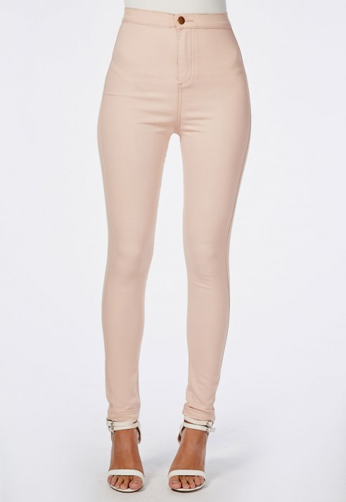 beige high waisted skinny jeans