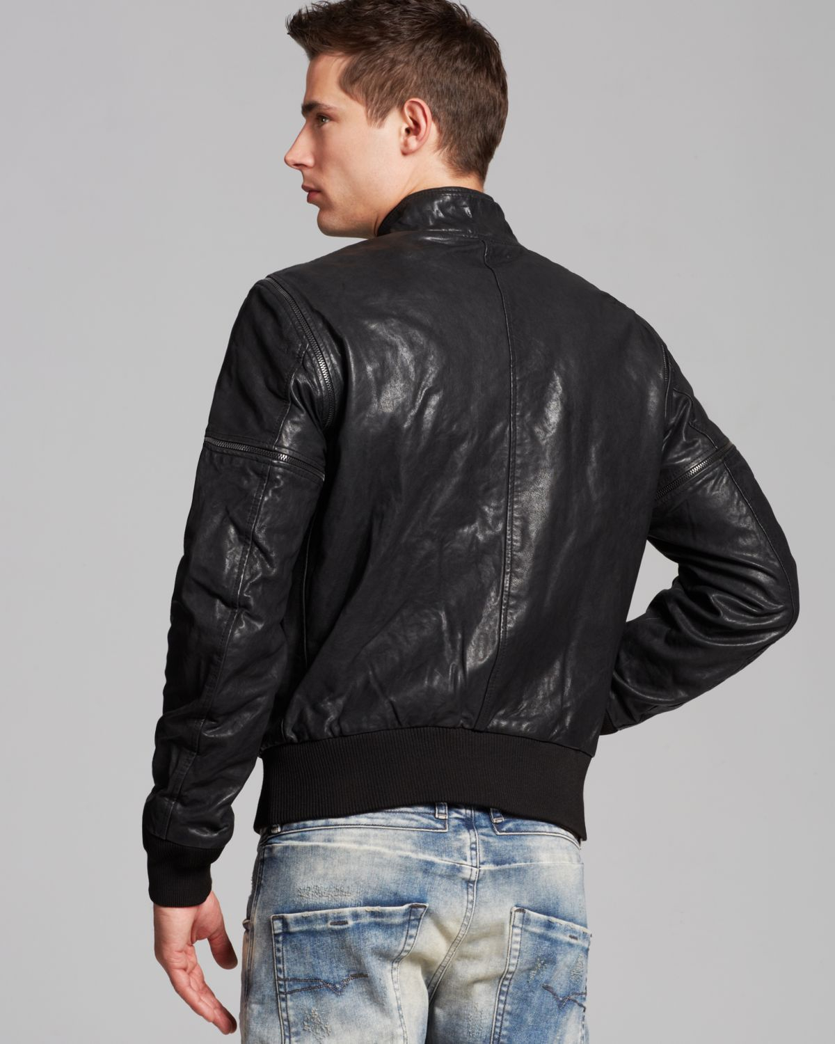 DIESEL Ghita Leather Bomber Jacket in Black for Men - Lyst