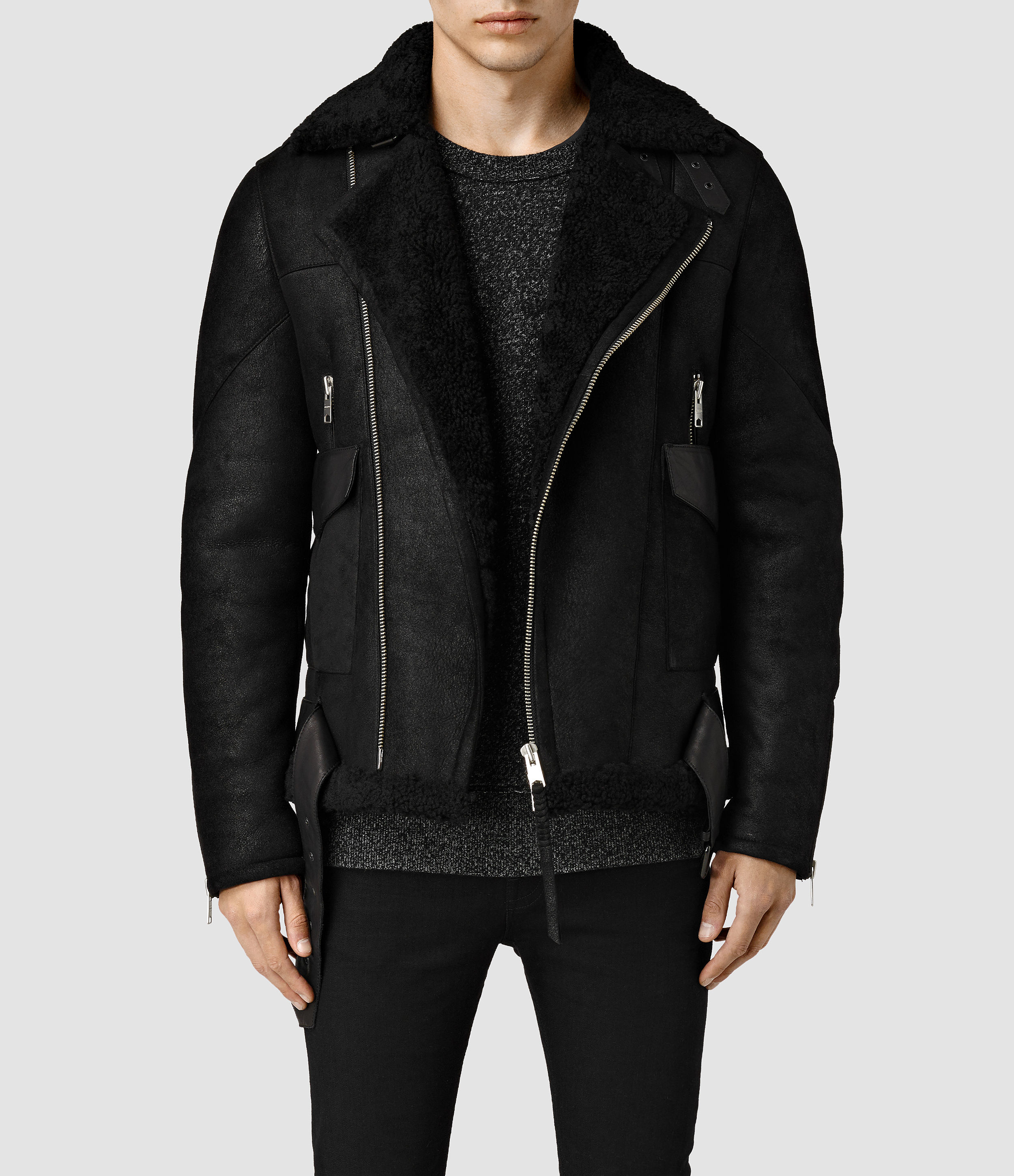 AllSaints Takoma Shearling Jacket in Black for Men | Lyst