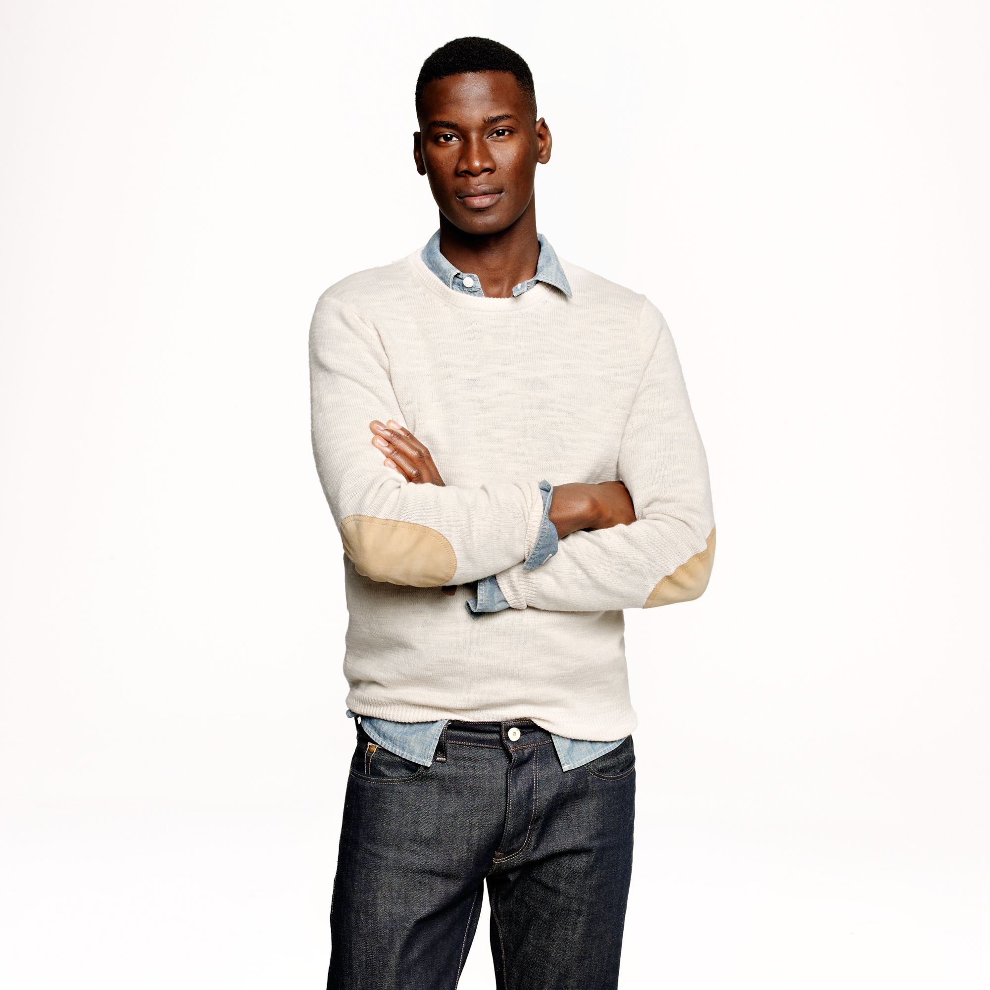 J.Crew Slim Rustic Merino Elbow Patch Sweater in Chalk (White) for Men