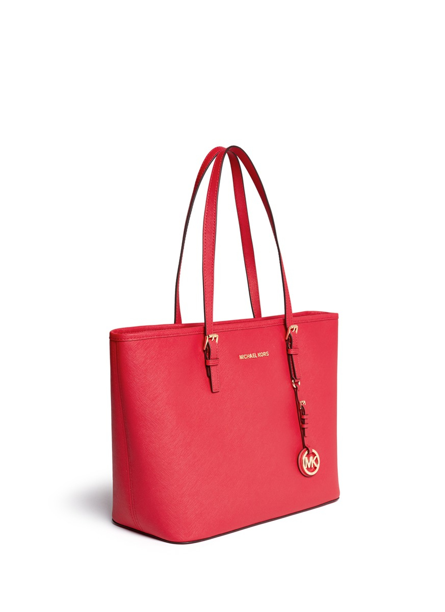 Michael Kors 'jet Set Travel' Saffiano Leather Top Zip Tote in Red | Lyst