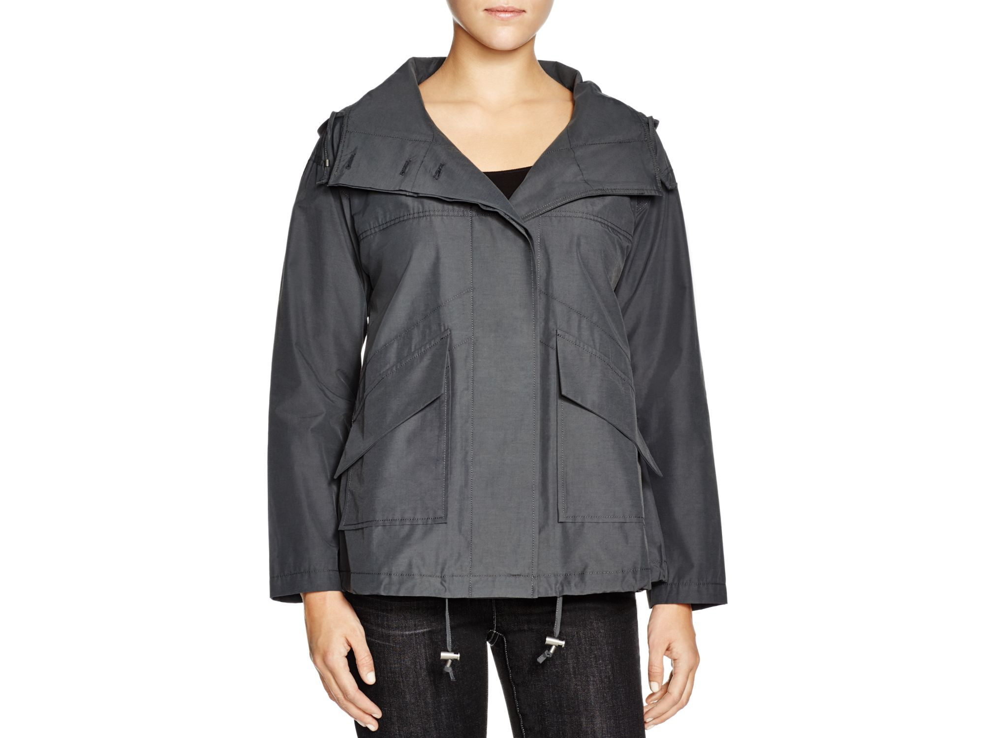 women's gray hooded jacket