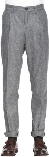 Brunello Cucinelli Single-pleat Flannel Pants in Gray for Men (LIGHT ...