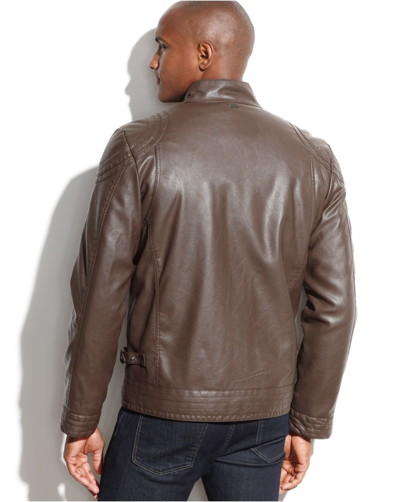 Calvin Klein Faux Leather Moto Jacket in Brown for Men Lyst