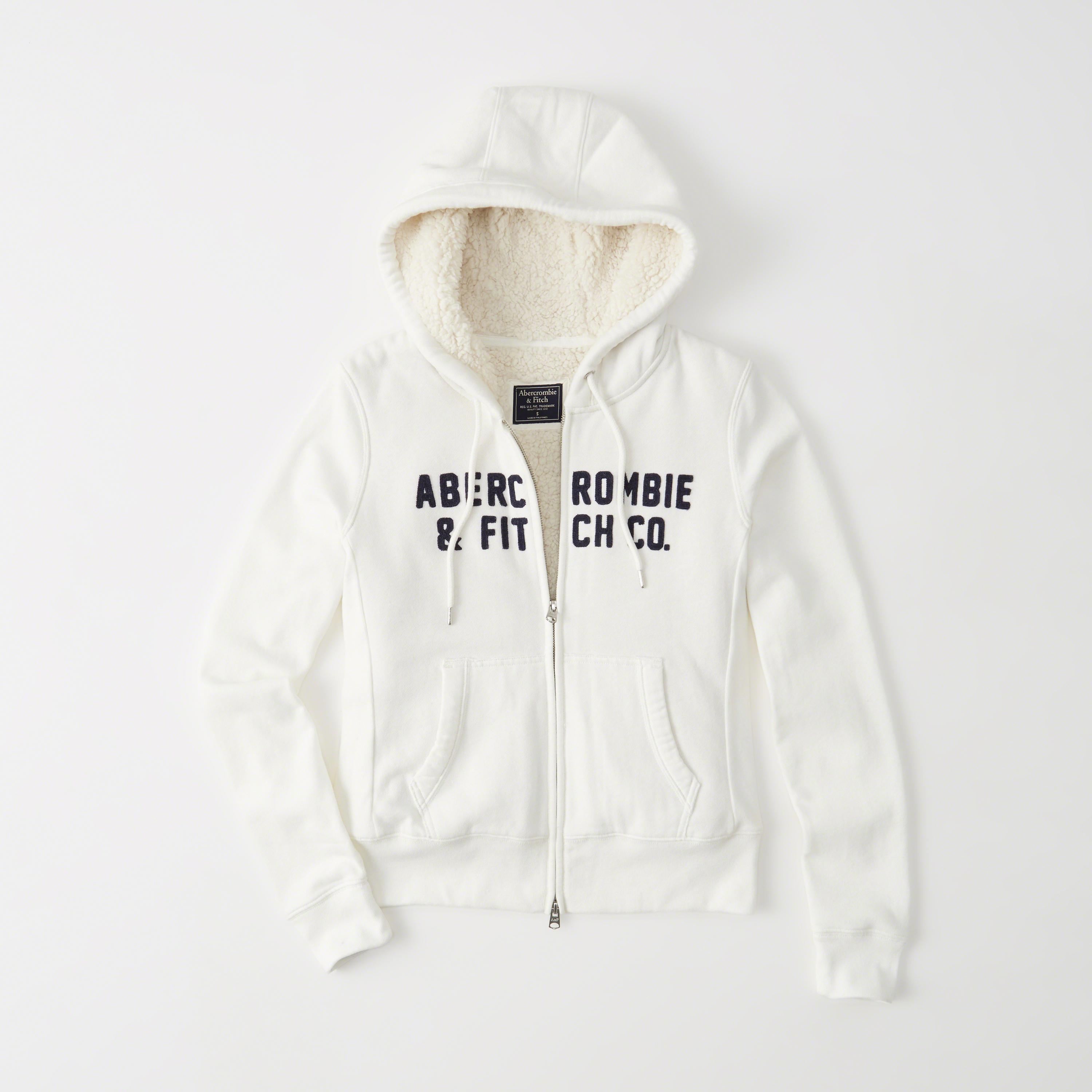Lyst Abercrombie & fitch Heritage Logo Sherpa Hoodie in White